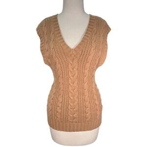 American Eagle Outfitters M Camel Cable Knit V Neck Sweater Vest Cotton Preppy